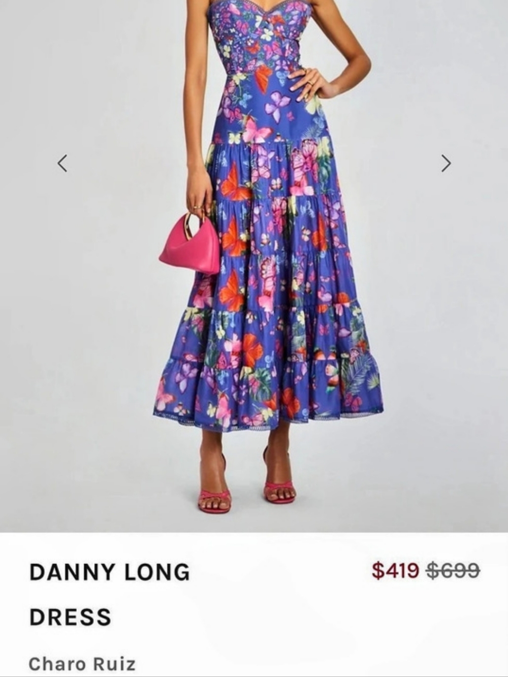 Charo Ruiz DANNY LONG Floral Midi Dress in Blue & Pink Like New